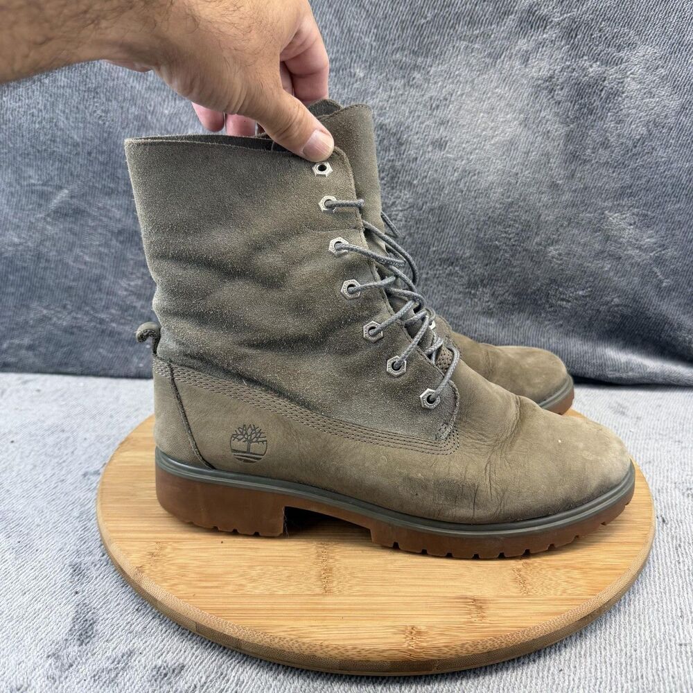 Timberland Boots Womens Size 8.5 Gray Nubuck Lace Up Ankle Combat Lined A1XBQ